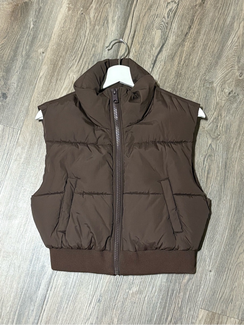 Garage Chocolate Brown Quilted Cropped Puffer Vest with High Neck